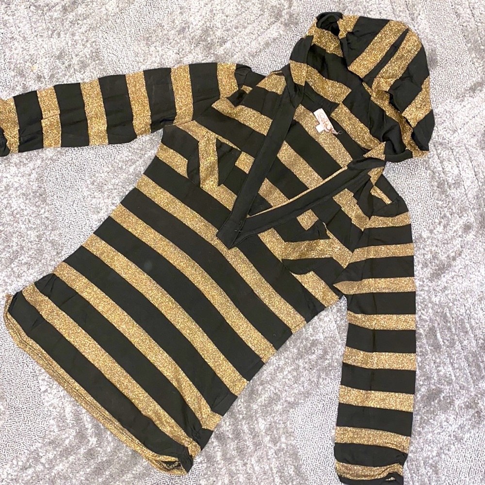 La Rok luxury brand striped gold and olive top with hood